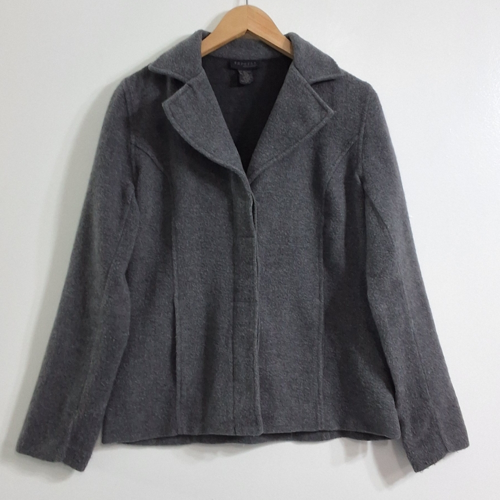 Express World Brand Vintage Women's Grey Wool Blend Jacket, Size 9/10